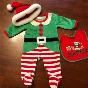 0-3 Month Elf Outfit Santa Hat My First Christmas